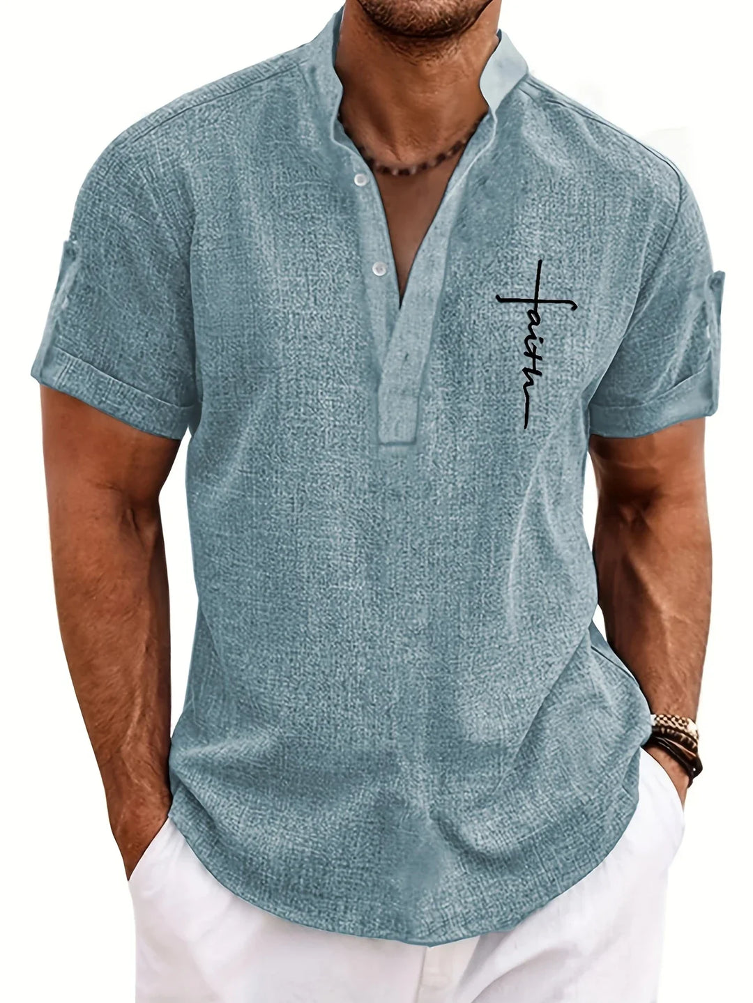 Elliott - Elegant Short Sleeve Shirt With Stand Collar