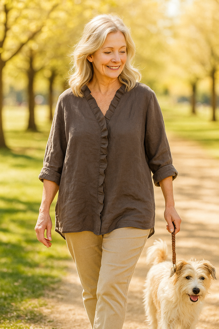Sanela - Casual Cotton And Linen Ruffle Shirt