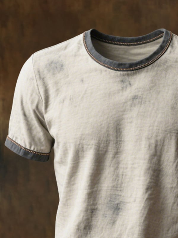 Men's Round Neck Short Sleeve T-Shirt In Retro Color Block Design