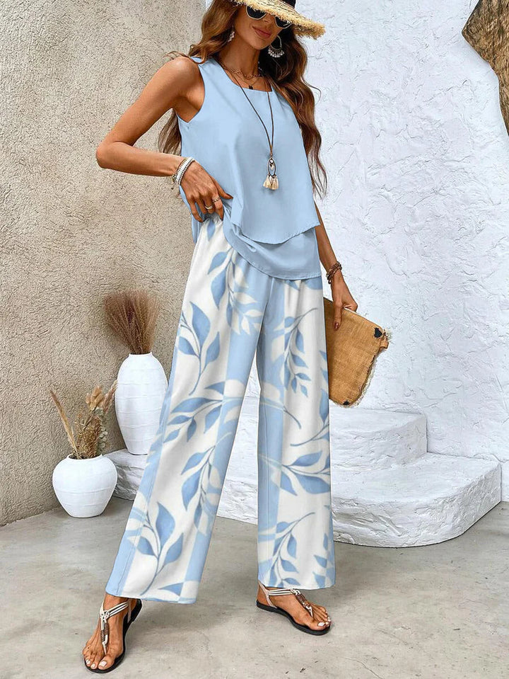 Samborska - Summer Sleeveless Top And Wide Leg Pant