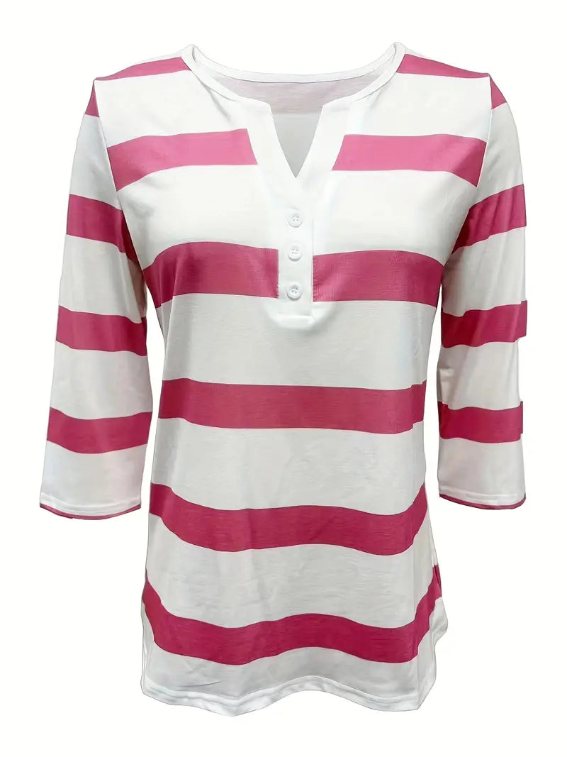 Dakota - Casual V Neck T Shirt With Striped Print