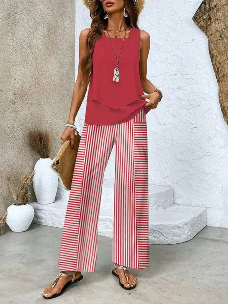Samborska - Summer Sleeveless Top And Wide Leg Pant
