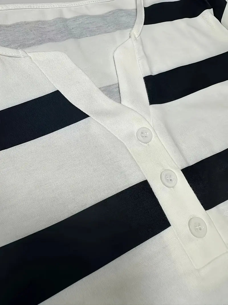 Dakota - Casual V Neck T Shirt With Striped Print