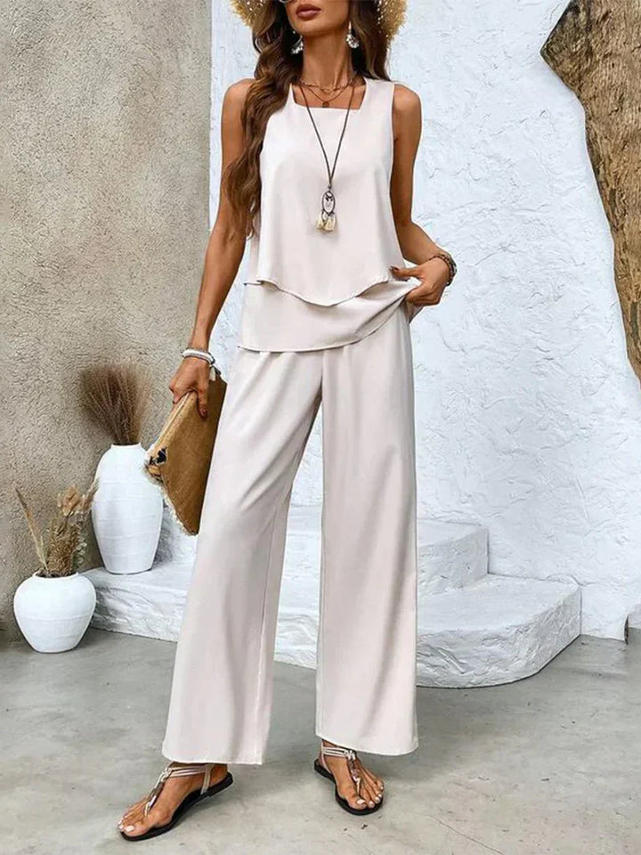 Samborska - Summer Sleeveless Top And Wide Leg Pant