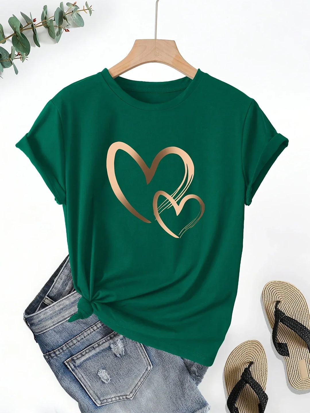 Larson - Casual Short Sleeve T Shirt With Heart Print