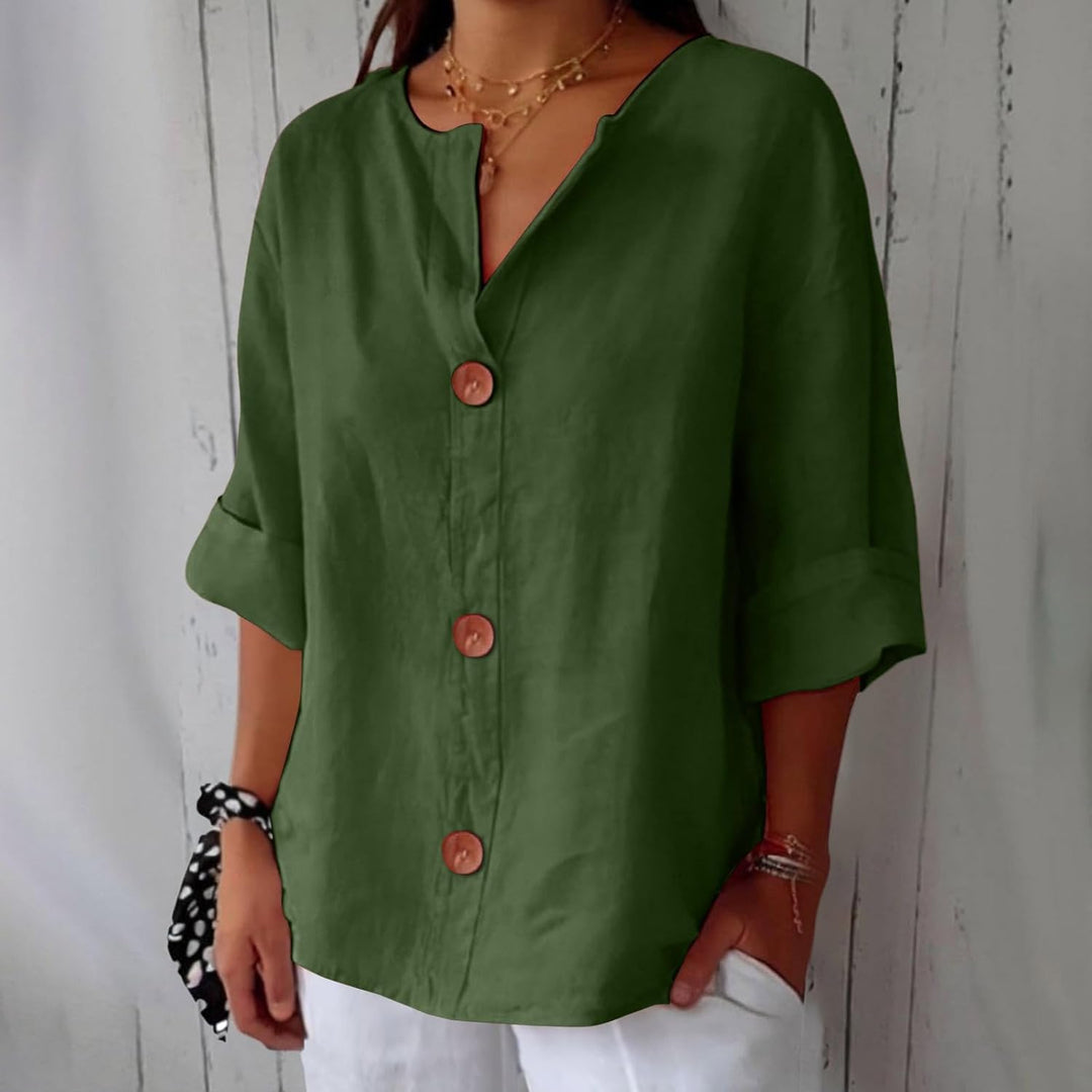 Maeve - Cotton Linen V Neck Shirt