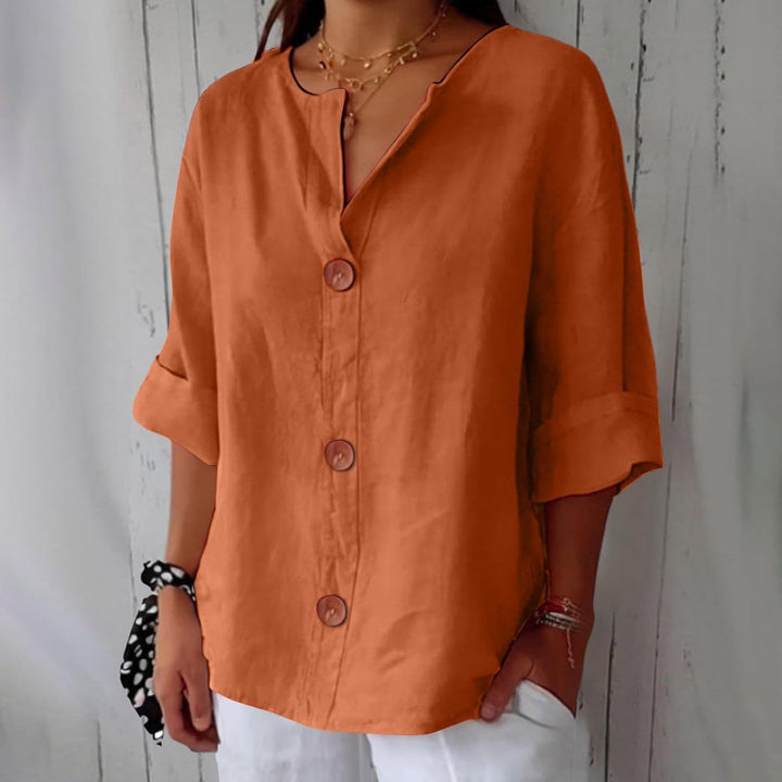 Maeve - Cotton Linen V Neck Shirt