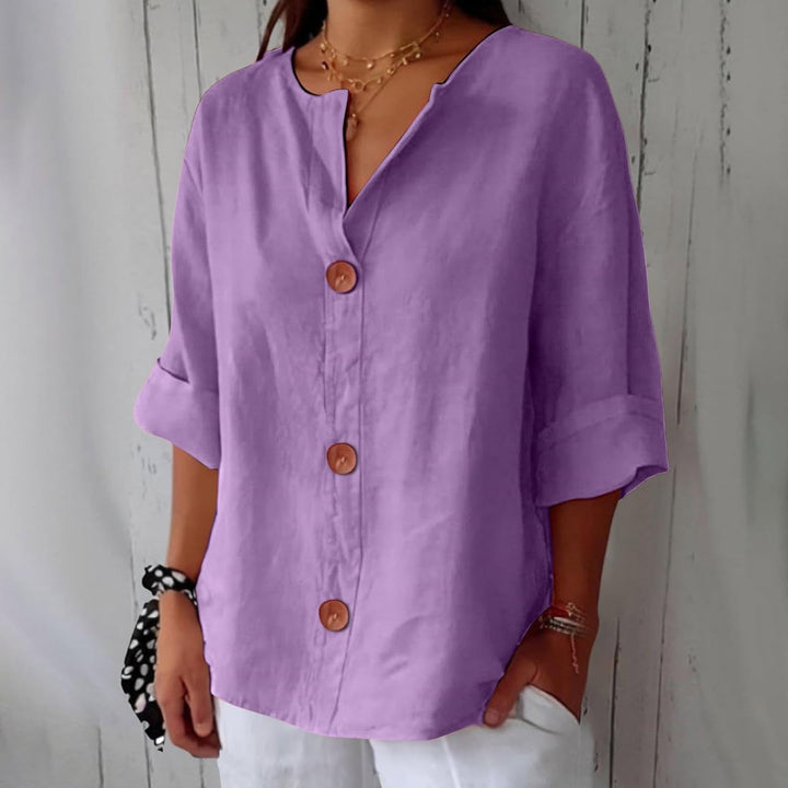 Maeve - Cotton Linen V Neck Shirt