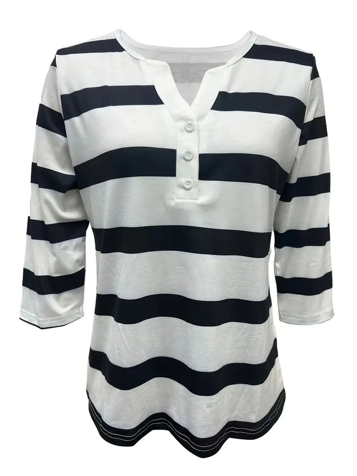 Dakota - Casual V Neck T Shirt With Striped Print