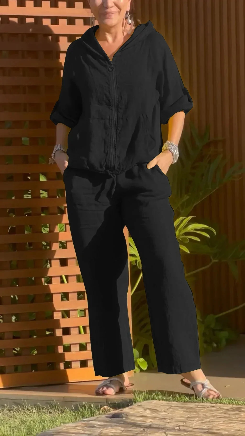 Pietra - Two Piece Hooded Suit With Zipper