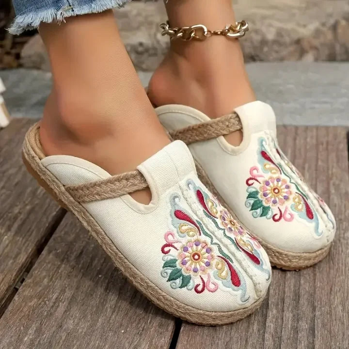 Katy - Handcrafted Cotton Floral Mules