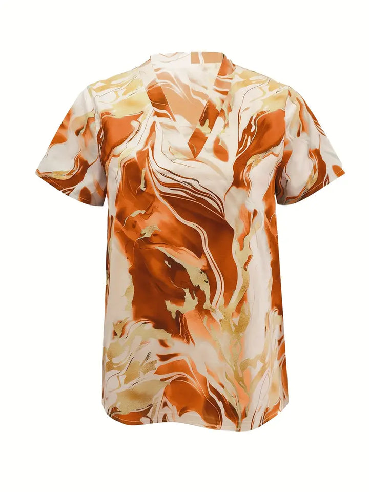 Maroula - Elegant Marble Print Short Sleeve Shirt