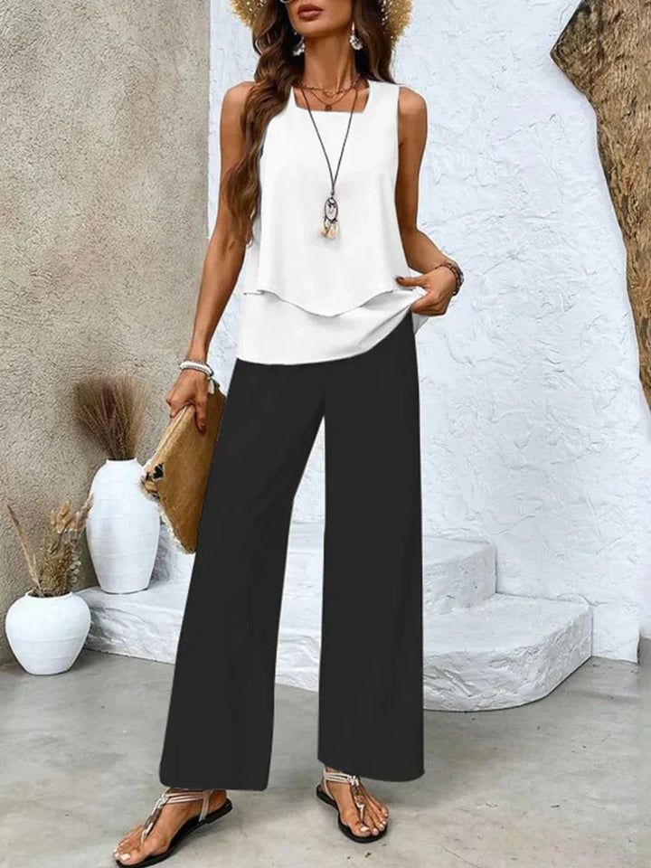 Samborska - Summer Sleeveless Top And Wide Leg Pant