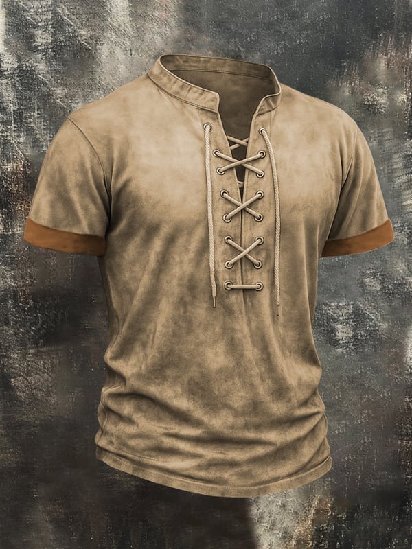 Men's T-Shirt With A Washed Out Used Look And Drawstring