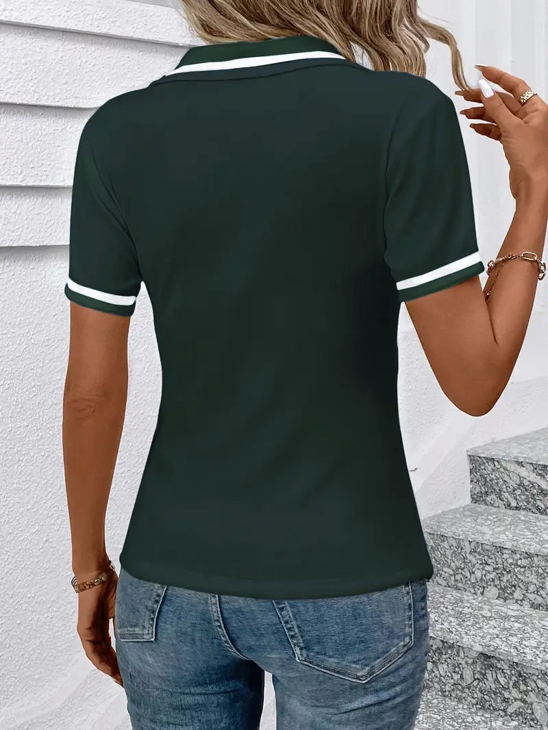 Vasilka - Elegant Short Sleeve Top With Collar