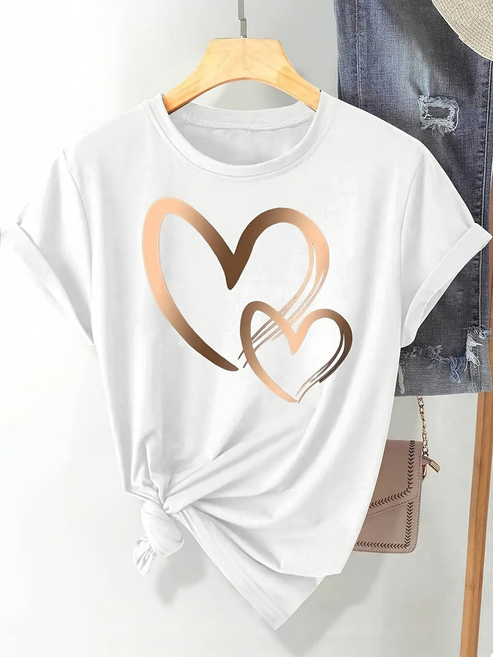 Larson - Casual Short Sleeve T Shirt With Heart Print