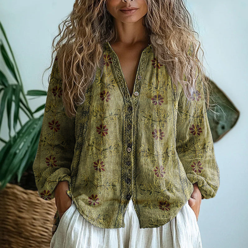 Fiona™ I Vintage Leaf Print Blouse
