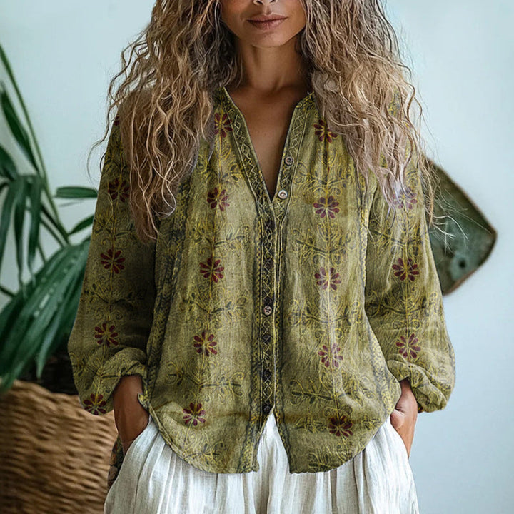 Fiona™ I Vintage Leaf Print Blouse
