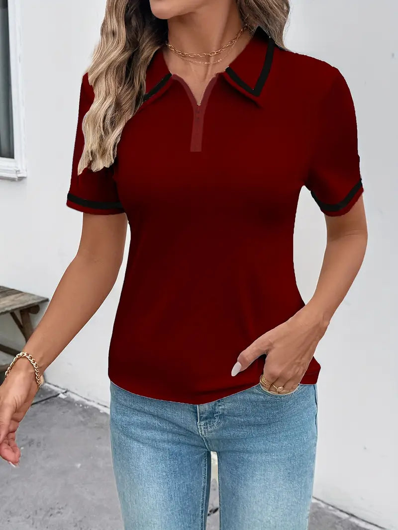 Vasilka - Elegant Short Sleeve Top With Collar