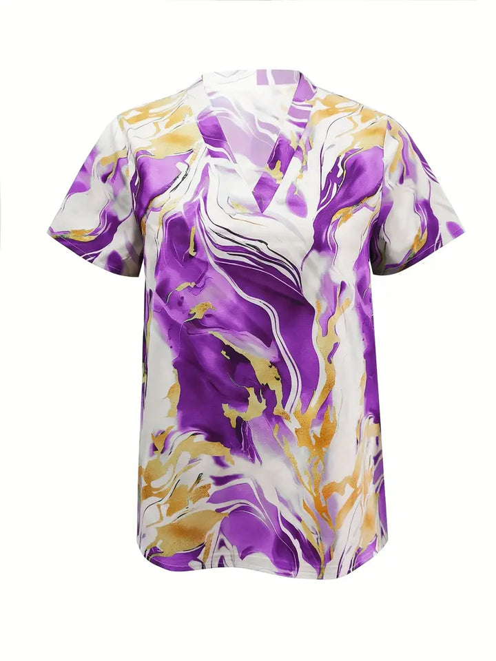 Maroula - Elegant Marble Print Short Sleeve Shirt