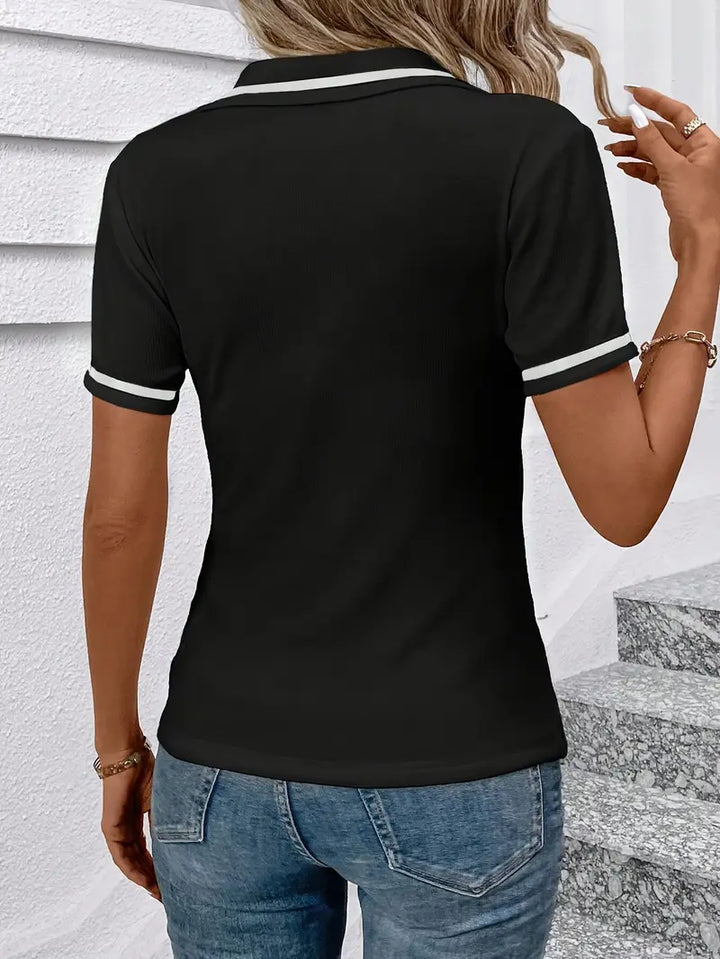 Vasilka - Elegant Short Sleeve Top With Collar