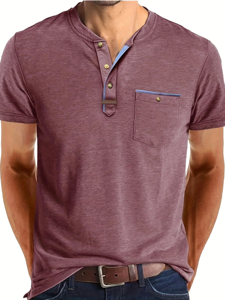 Saxon - Elegant Round Neck T Shirt With Pocket