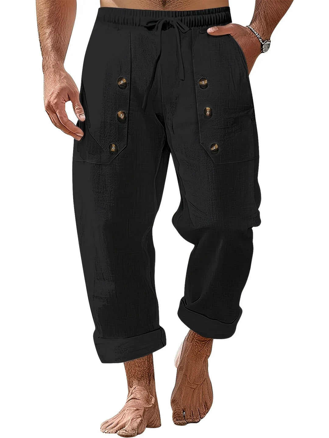 Beslan - Elegant Straight Leg Pants With Golden Buttons