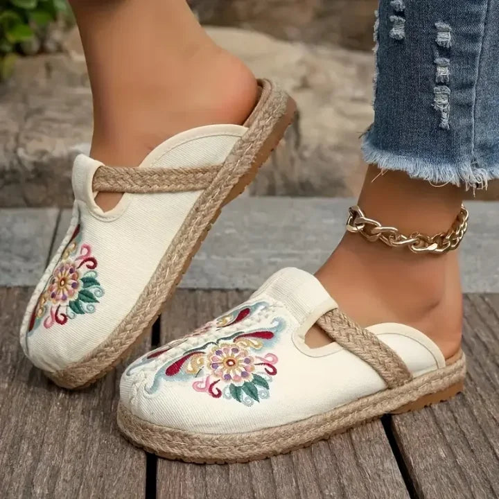 Katy - Handcrafted Cotton Floral Mules