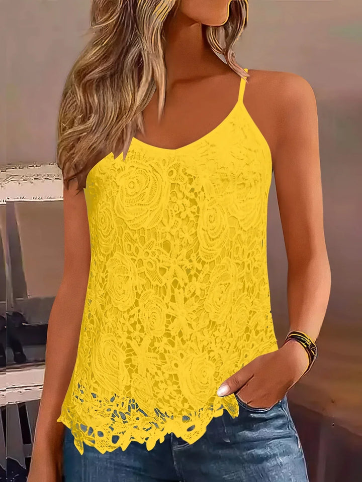 Juna - Elegant Sleeveless Lace Top With V Neck