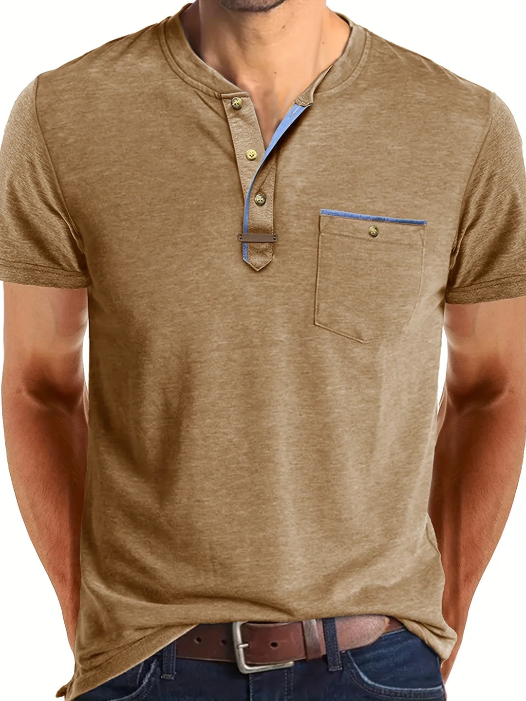 Saxon - Elegant Round Neck T Shirt With Pocket
