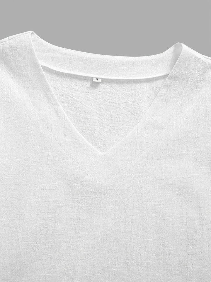 Mattea - Casual Loose Fitting Top With V Neck