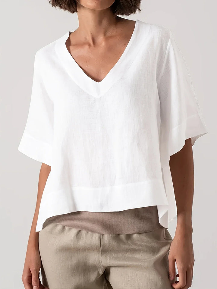 Mattea - Casual Loose Fitting Top With V Neck