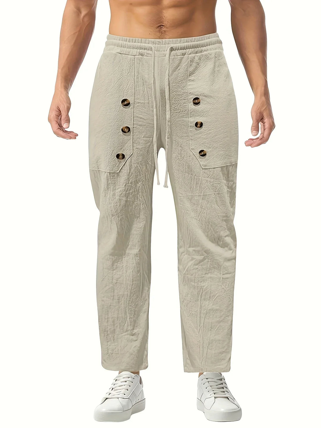 Beslan - Elegant Straight Leg Pants With Golden Buttons