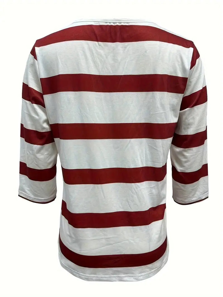 Dakota - Casual V Neck T Shirt With Striped Print