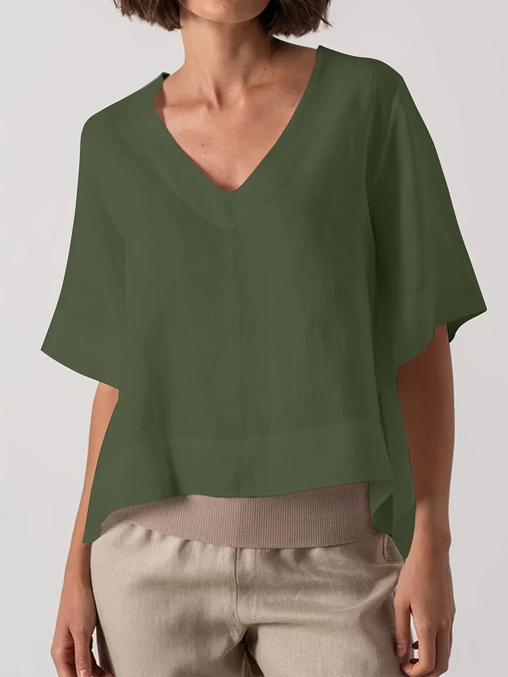 Mattea - Casual Loose Fitting Top With V Neck