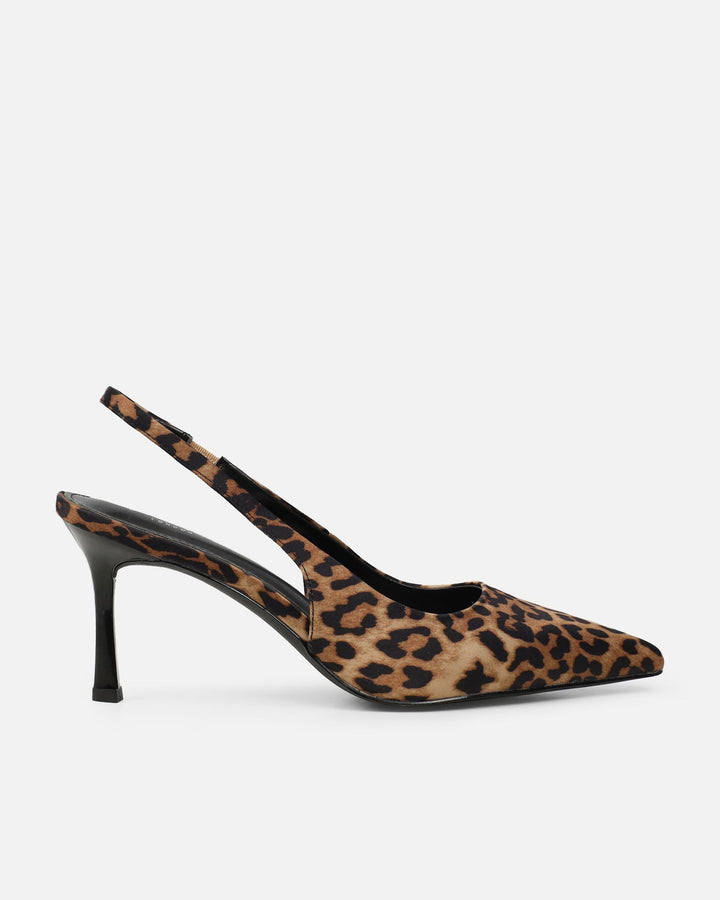 Maria | Pointed Toe Leopard Print Slingback Khaki Stiletto Heels