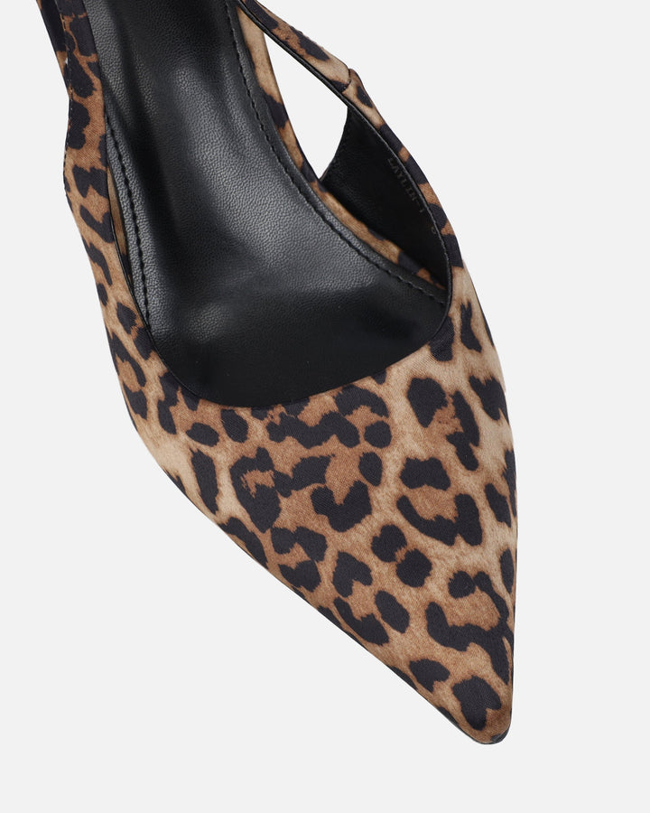 Maria | Pointed Toe Leopard Print Slingback Khaki Stiletto Heels