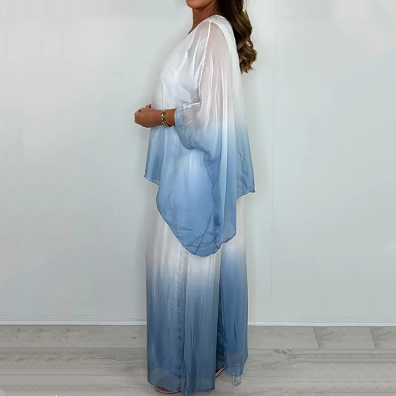 Veloura - Mesh Mix Dip Dye Loose and Flowy Top and Trouser Set