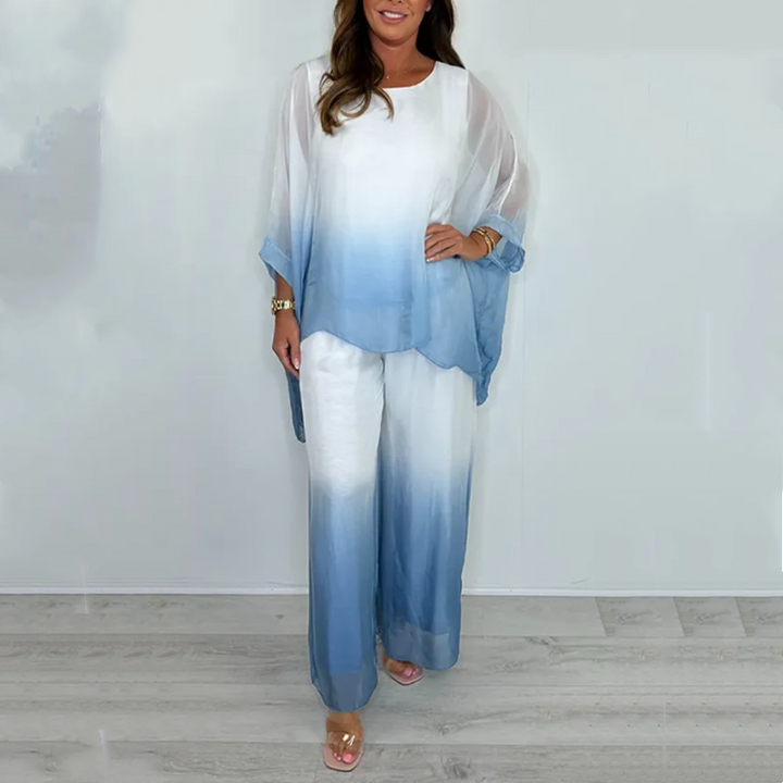 Veloura - Mesh Mix Dip Dye Loose and Flowy Top and Trouser Set