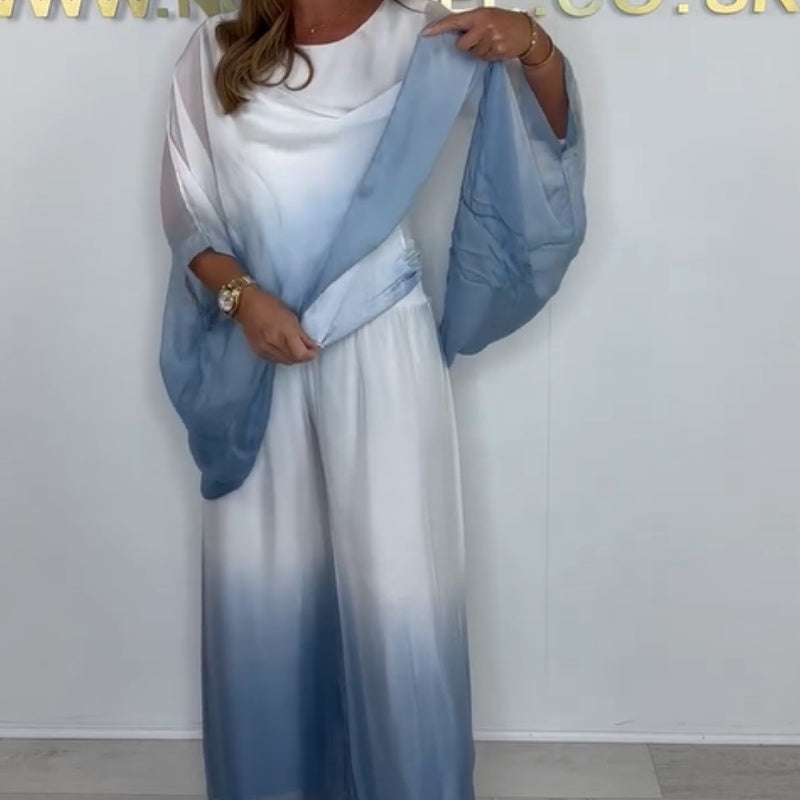 Veloura - Mesh Mix Dip Dye Loose and Flowy Top and Trouser Set