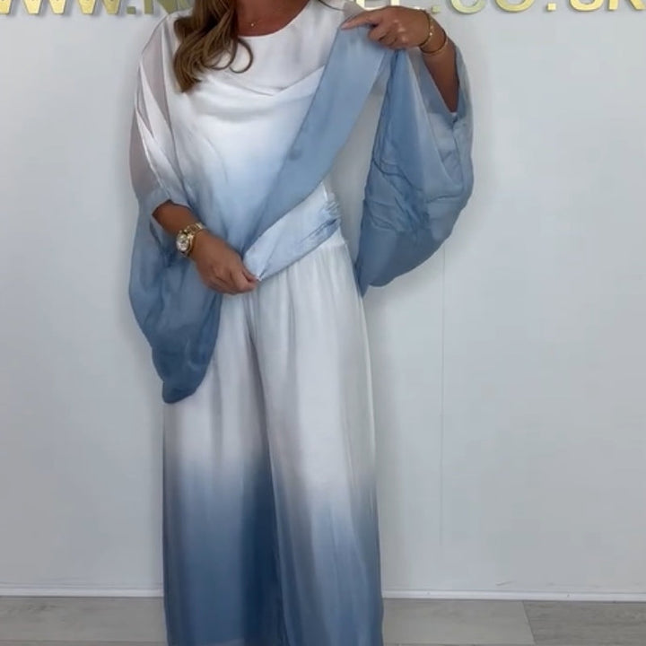 Veloura - Mesh Mix Dip Dye Loose and Flowy Top and Trouser Set