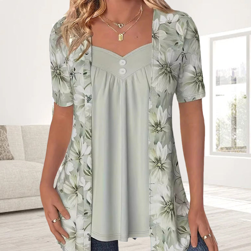 Demi - Elegant Short Sleeve Shirt With Floral Print
