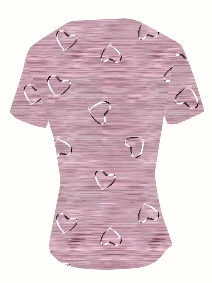 Emlyn - Fashionable V-neck And Heart Print Top