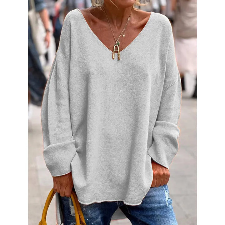 Paola - Elegant Long Sleeve Top With Loose V Neck