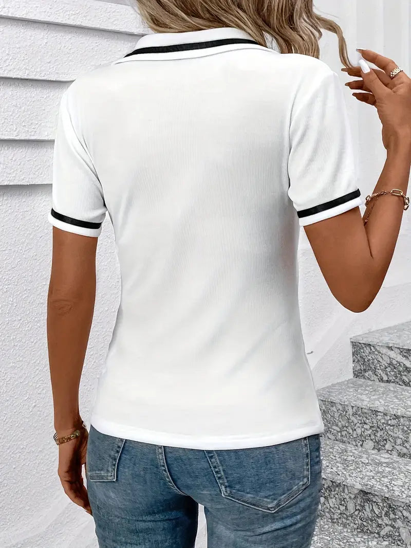 Vasilka - Elegant Short Sleeve Top With Collar