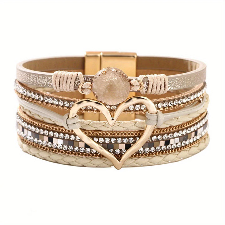 Joely - Multi Layer Leather Bracelet With Heart Design