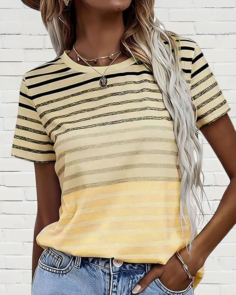 Kellie - T-Shirt Round Neck Short Sleeve Striped