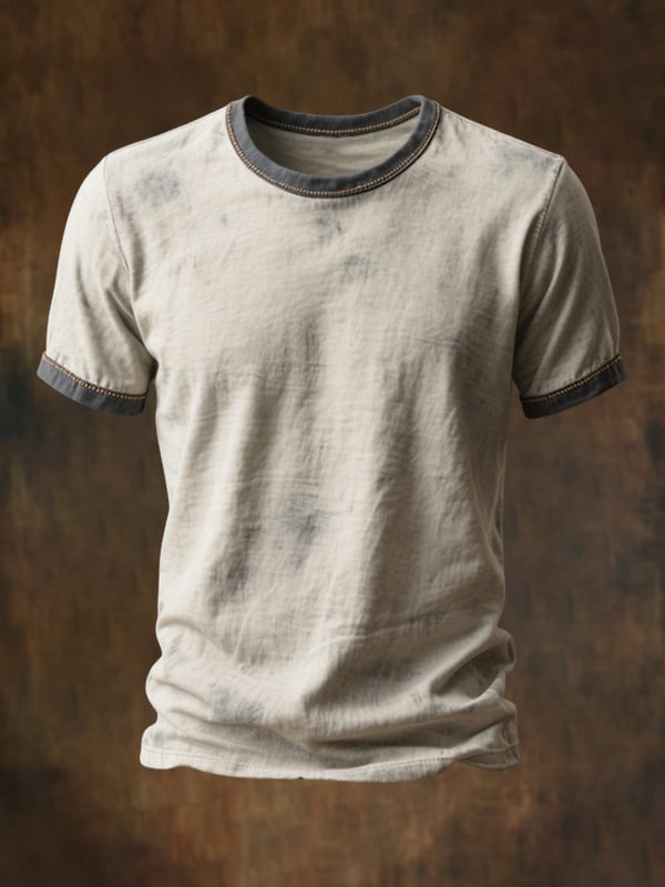 Men's Round Neck Short Sleeve T-Shirt In Retro Color Block Design