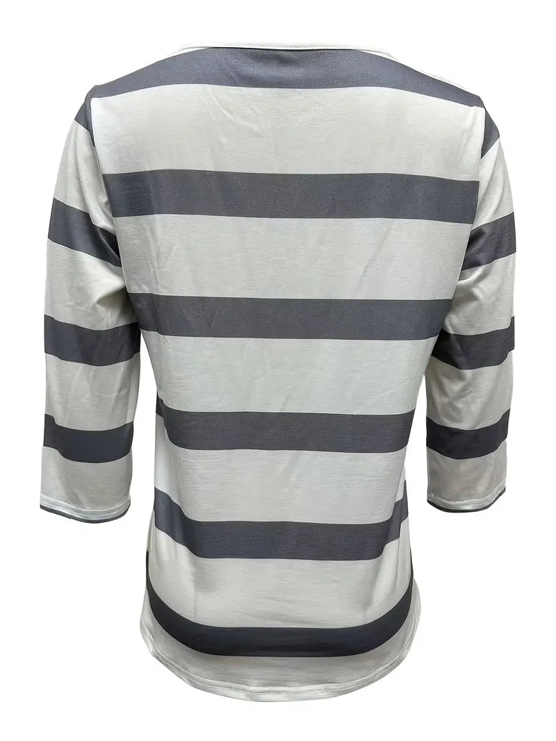 Dakota - Casual V Neck T Shirt With Striped Print