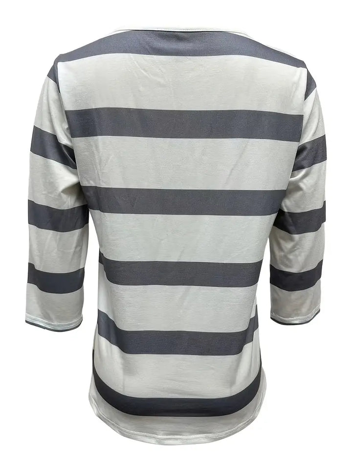 Dakota - Casual V Neck T Shirt With Striped Print